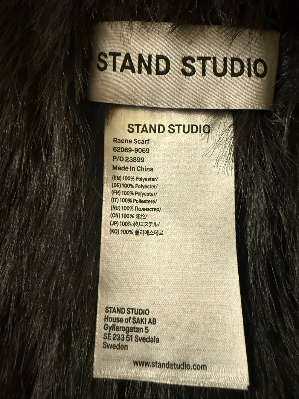 STAND STUDIO Raena Faux Fur Scarf Dark Brown Striped 98” Long EUC